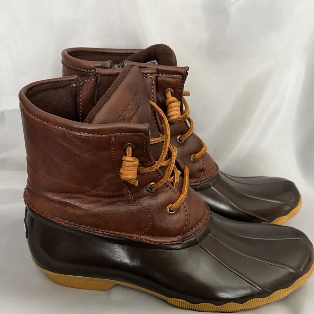 Sperry  girls  saltwater  Brown Duck Boots with Tan Accents Size 6 waterproof - Picture 12 of 13